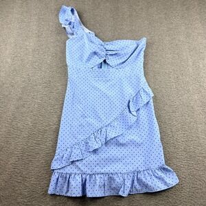 Nasty Gal Collection Women's US 4 Blue Polka Dot One Shoulder Ruffle Mini Dress